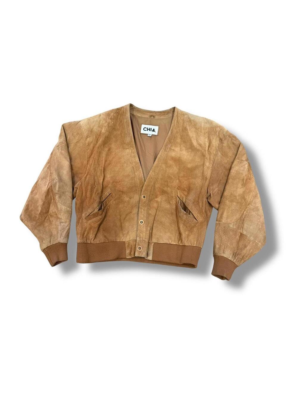 Vintage Chia Camel Leather V Neck Jacket